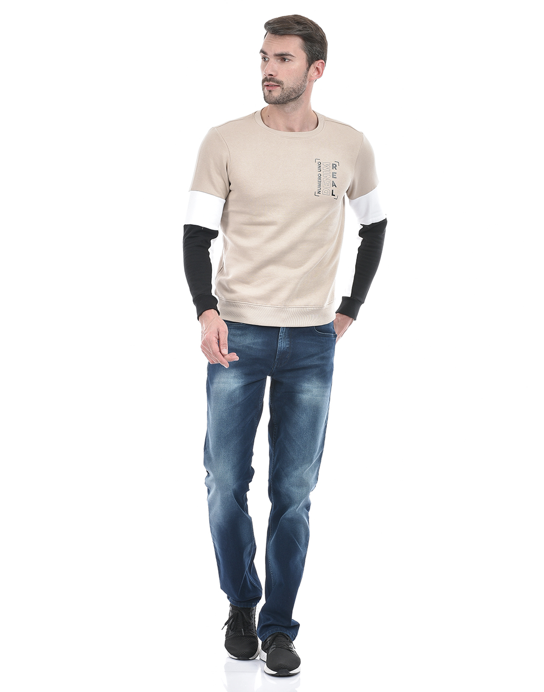 Numero Uno Men Abstract Beige Sweat Shirt